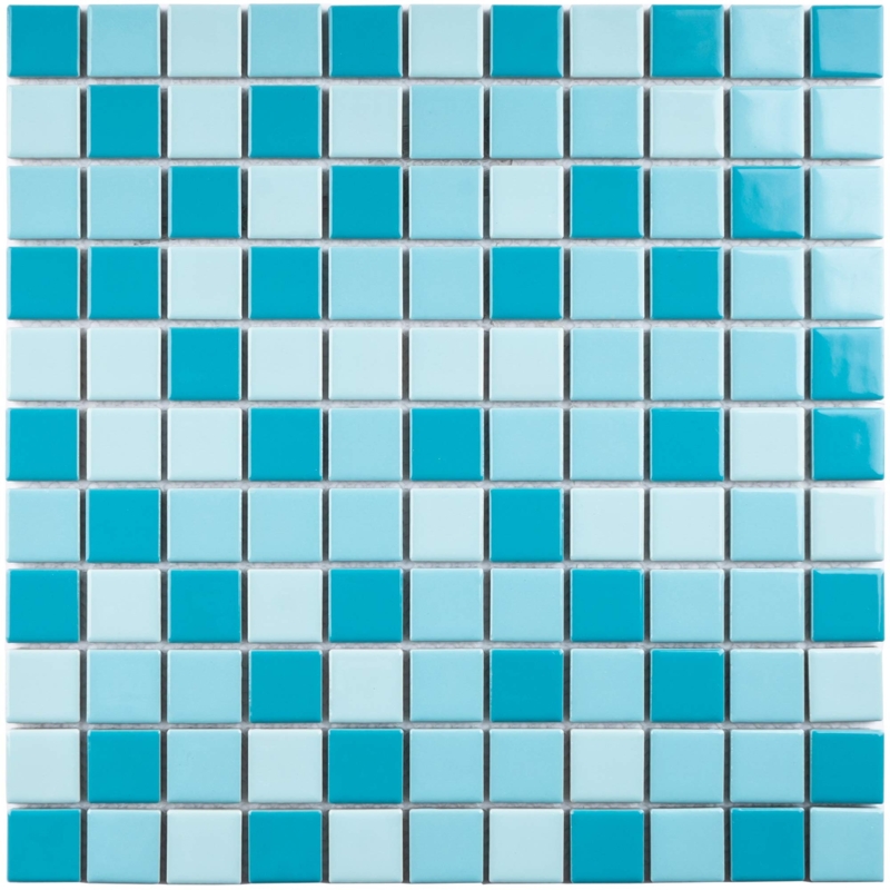 Mosaic Tile Tonal Blue Mix Polished Mixed Porcelain Mosaic