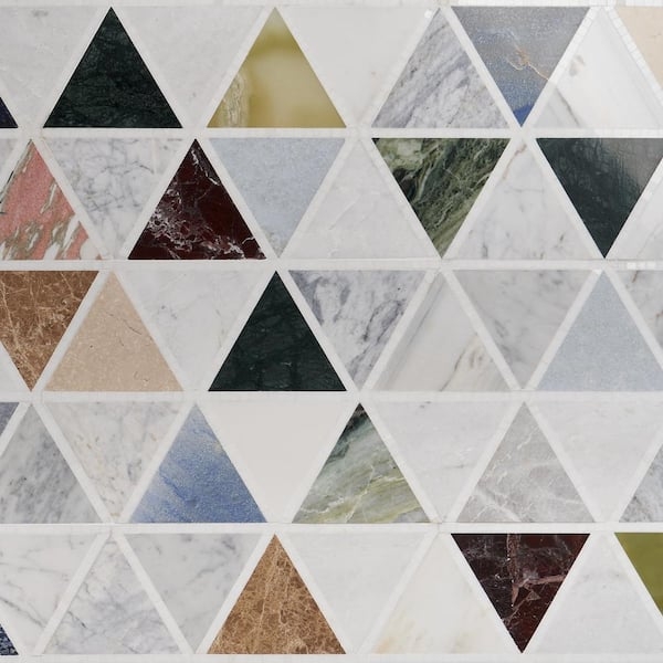 Mosaic Tile Triangle Shape Polished Multicolor Stone Geometric Marble