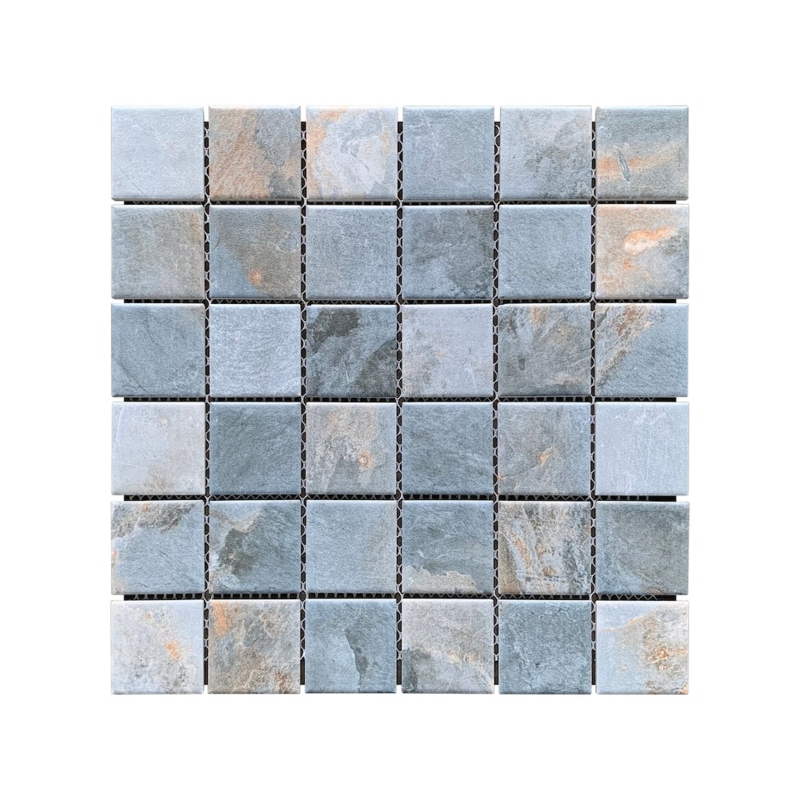 Mosaic Tile Variegated Color Slate Look Matte Grey Tan Grid