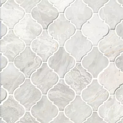Mosaic Tile White Marble Veining Interlocking Arabesque