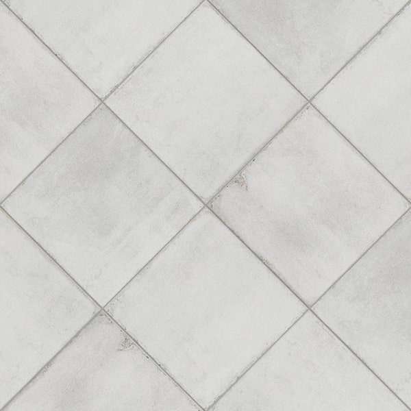Mottled Off White Floor Tile Diamond Layout Matte Stone Look