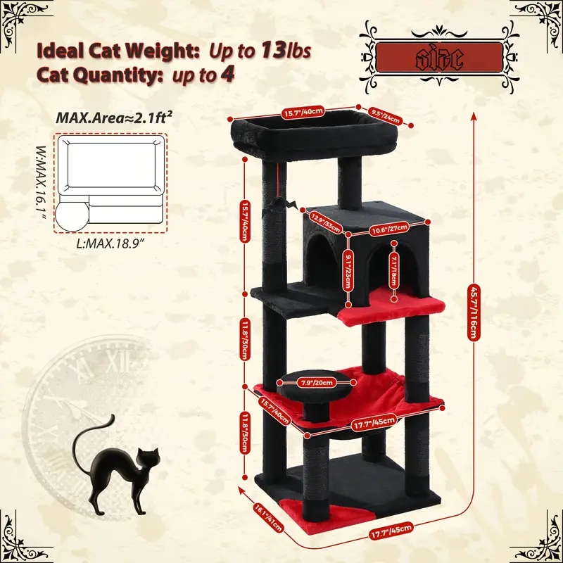 Multi-Functional Gothic Cat Tree Black Red Contrast