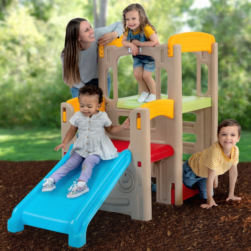 Multi-Level Backyard Adventure Climber with Integrated Slide