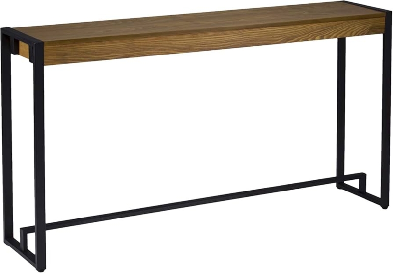 Narrow Industrial Console Table with Geometric Metal Base & Oak Top