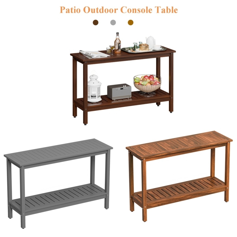 Narrow Patio Storage Console Slatted Wood Design