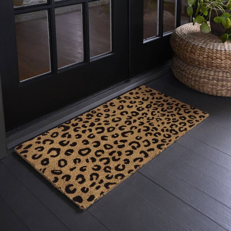 Natural Coir Doormat in Trendy Leopard Print