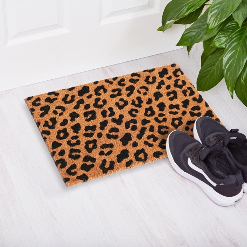 Natural Coir Doormat with Bold Leopard Print Design