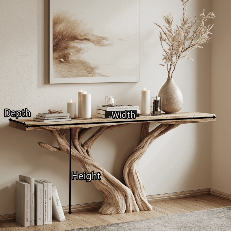 Natural Console Table with Sculptural Branch Base