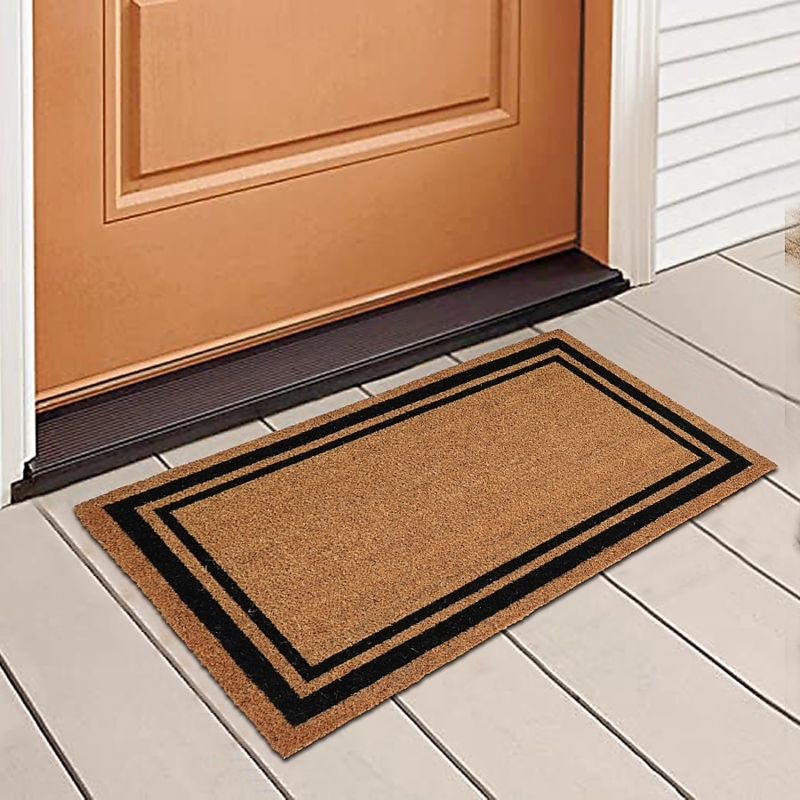 Natural Fiber Doormat, Classic Double Black Border, Low Profile