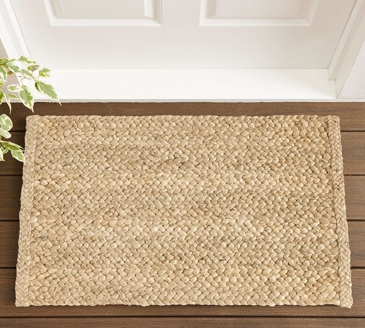 Natural Fiber Herringbone Doormat With Braided Border