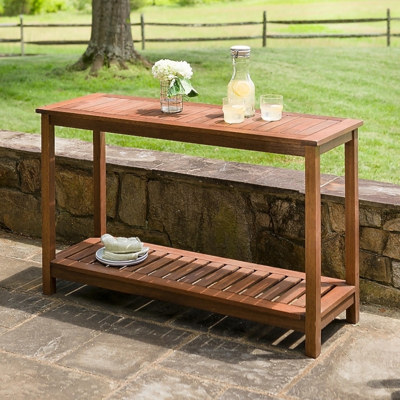 Natural Wood Console Table Traditional Slatted Shelf