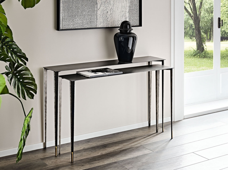 Nesting Console Table Set Tapered Metal Legs Gold Tips Minimalist