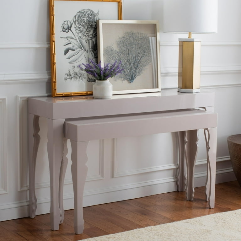 Nesting Console Tables Glossy Taupe Finish Stylized French Legs Set