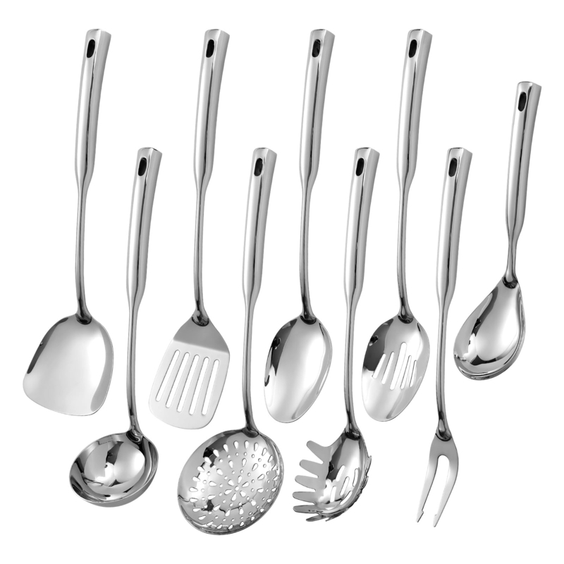Nine-Piece Kitchen Utensil Set, High-Gloss Mirror Finish