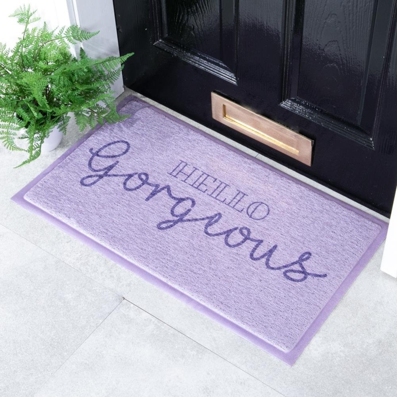 Noodle Texture Door Mat Hello Gorgeous Script Non Slip Border