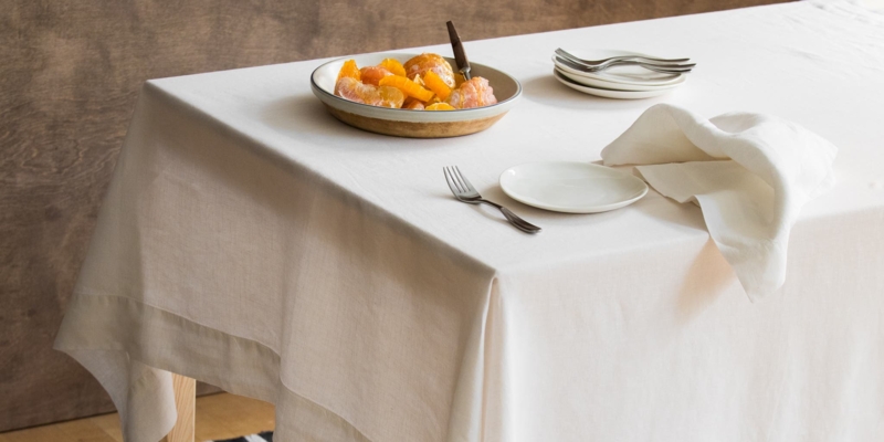 Off-White Tablecloth Wide Hem Generous Drape Linen-Like Scandinavian