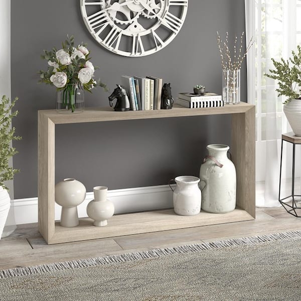 Open Frame Console Table Antiqued Gray Mitered Corners