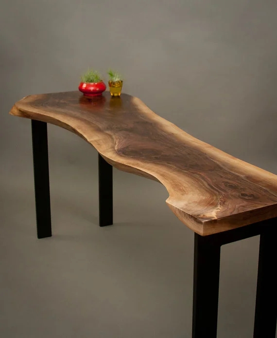 Organic Live Edge Console Table Slim Black Legs