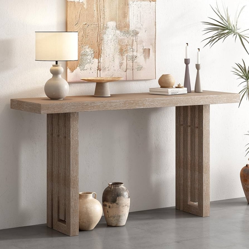 Organic Modern Console Table Featuring Geometric Cutout Base Legs