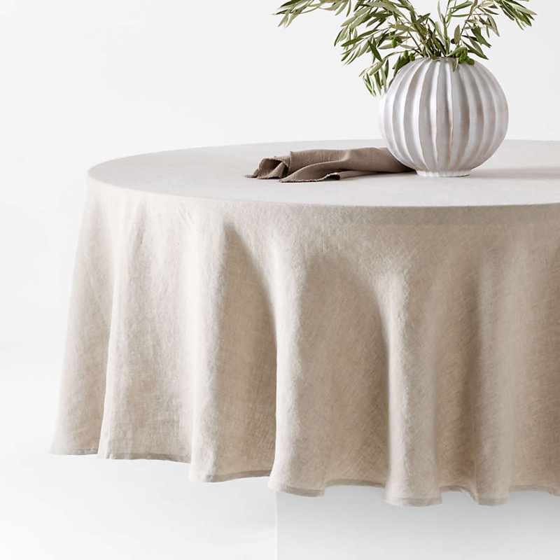 Organic Modern Round Tablecloth Natural Linen Like Heavy Drape