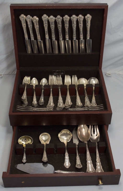 Ornate Traditional Flatware Set Two Tier Wooden Storage Chest