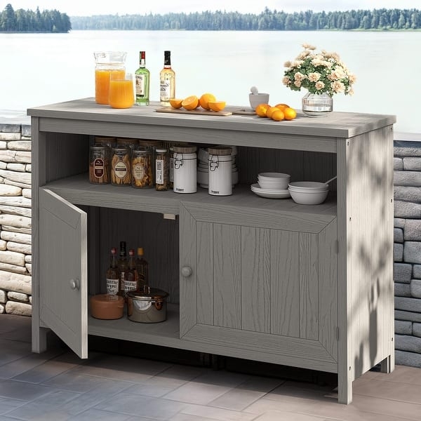 Outdoor Buffet Sideboard Vertical Plank Doors Soft Gray
