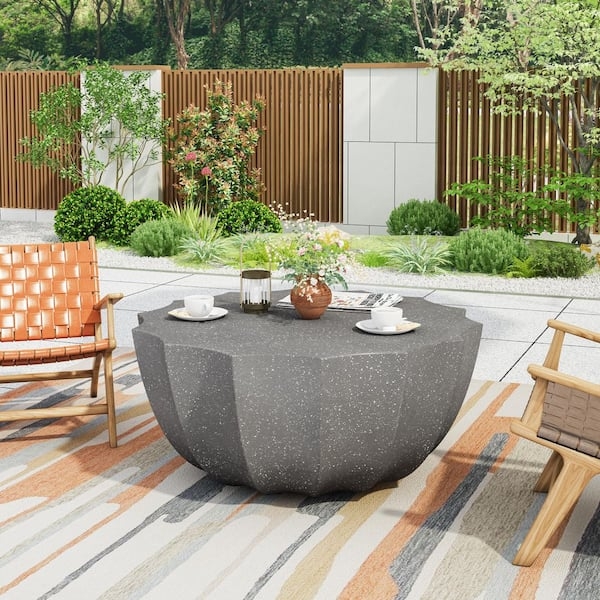 Outdoor Coffee Table Round Charcoal Grey Speckled Fluted