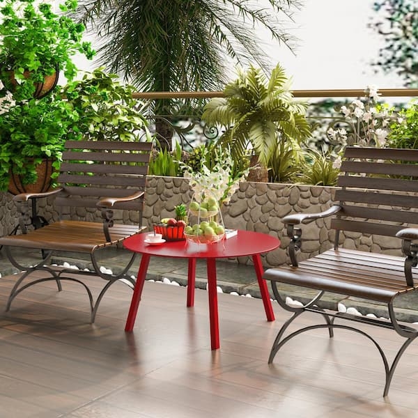 Outdoor Coffee Table Vibrant Red Round Metal Weather Resistant