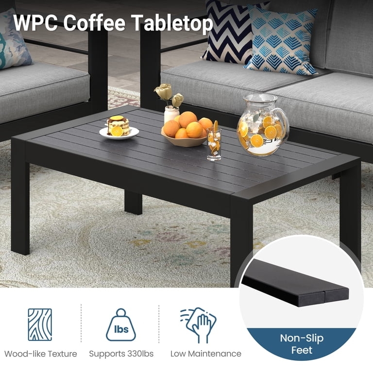 Outdoor Coffee Table WPC Tabletop Black Aluminum Durable Slatted