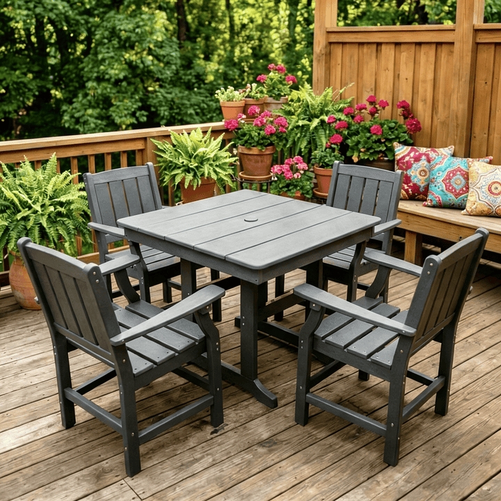 Outdoor Dining Set, 5-Piece Slatted Charcoal Gray Design for Garden Deck