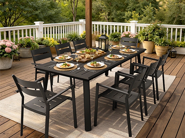 Outdoor Dining Set Charcoal Black Finish 8 Person Rectangular Slatted