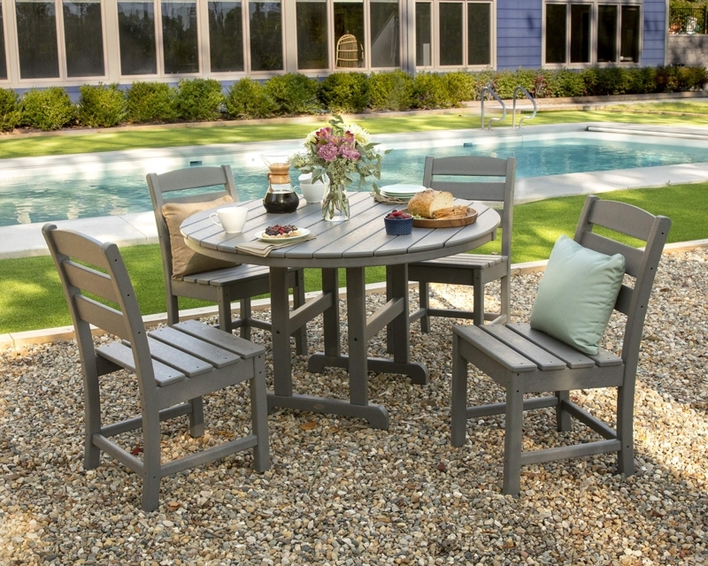 Outdoor Dining Set, Round Slatted Table, Charcoal Grey Coastal Patio