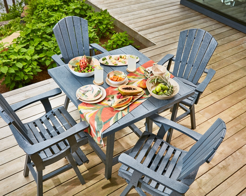 Outdoor Dining Set, Slate Blue Bar-Height Adirondack Style for Coastal Deck