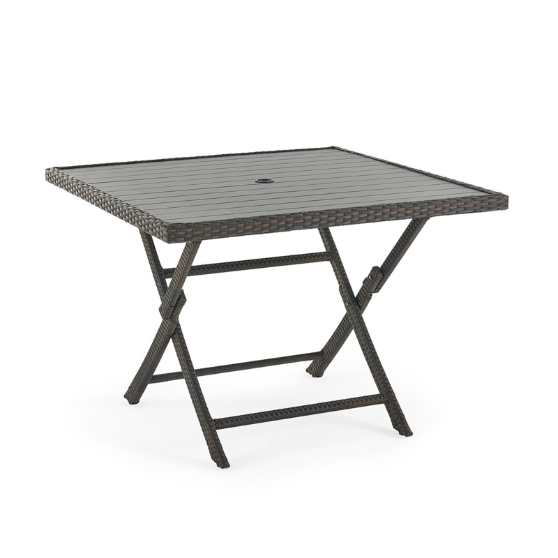 Outdoor Dining Table Folding Wicker Wrapped Base Slat Top