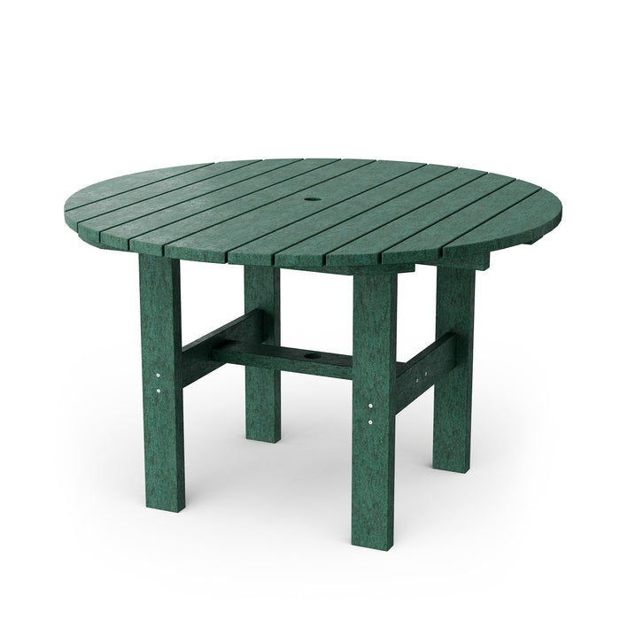Outdoor Dining Table Forest Green Slatted Top Umbrella Hole Sturdy Base