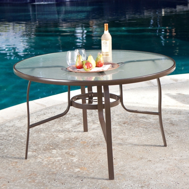 Outdoor Dining Table Textured Glass Top with Bronze Finish