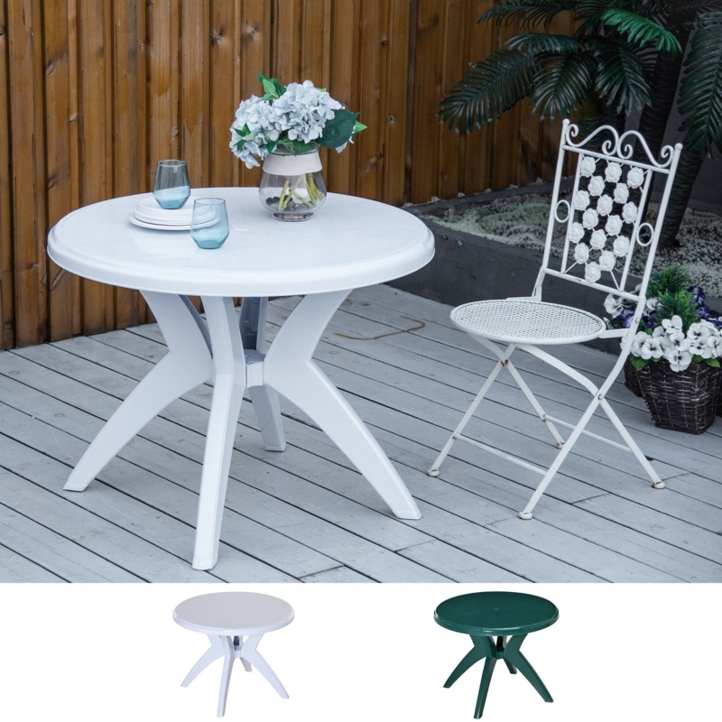 Outdoor Dining Table, White Round Curved Leg Base with Umbrella Hole