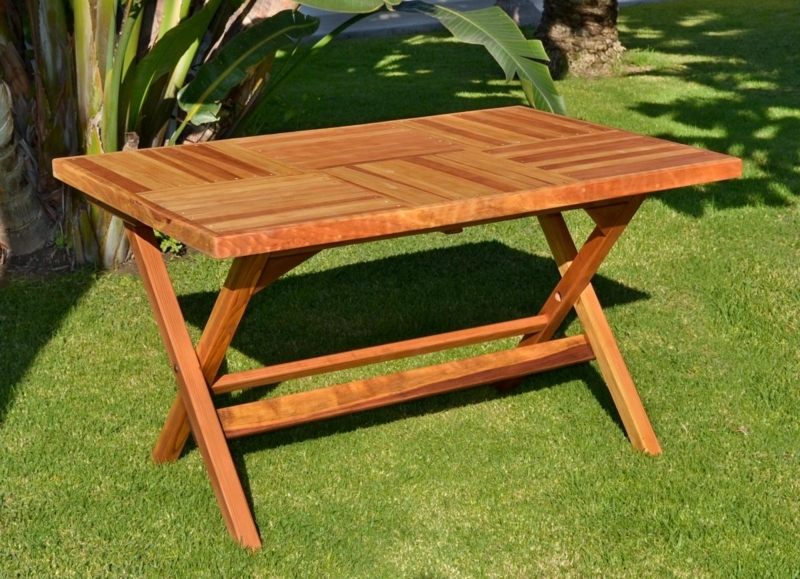 Outdoor Dining Table, Wood Parquet Slatted Top, X-Base