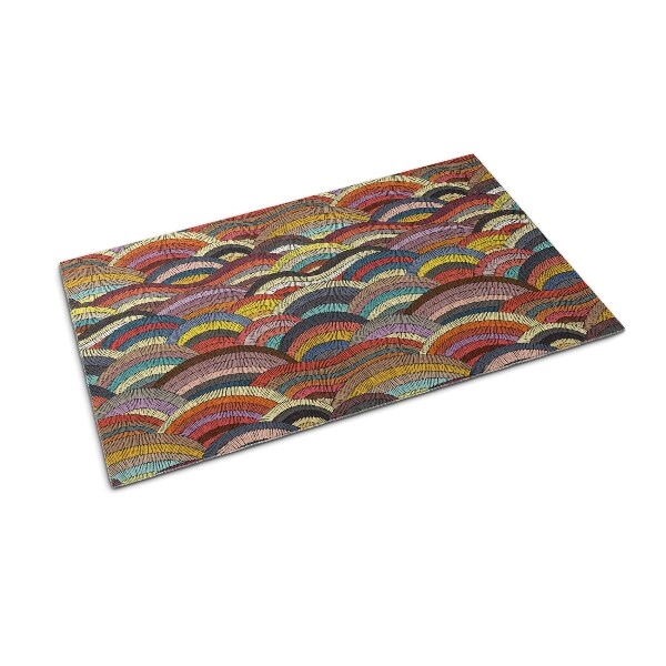 Outdoor Door Mat Scalloped Pattern Vibrant Multi Color Bohemian Style