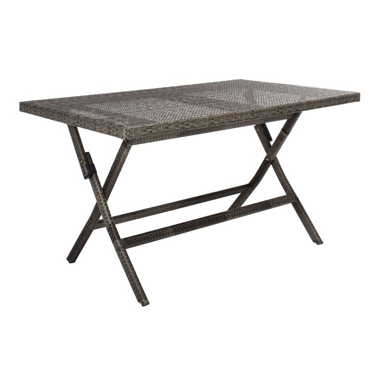 Outdoor Folding Table Rectangular Variegated Wicker Weave X Frame