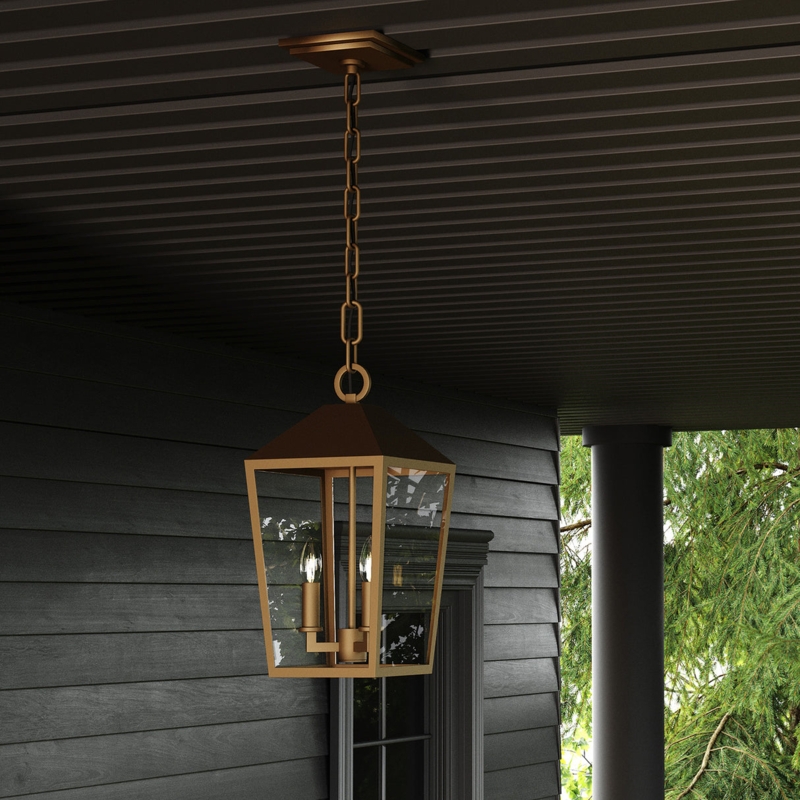 Outdoor Hanging Lantern Burnished Brass with Tapered Silhouette