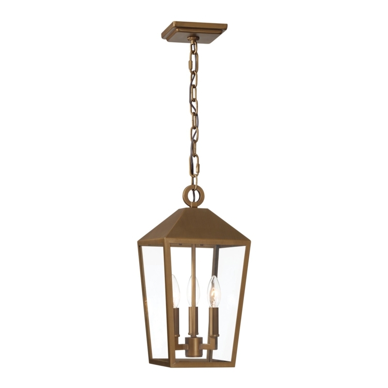 Outdoor Hanging Lantern Burnished Brass with Three Light Candelabra