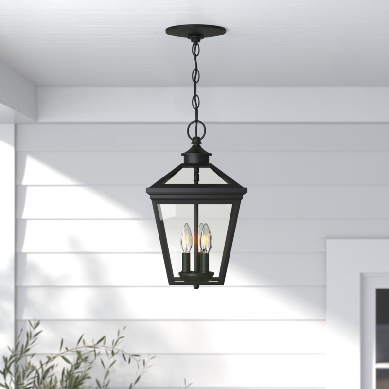 Outdoor Hanging Lantern Matte Black Tapered Frame Candelabra