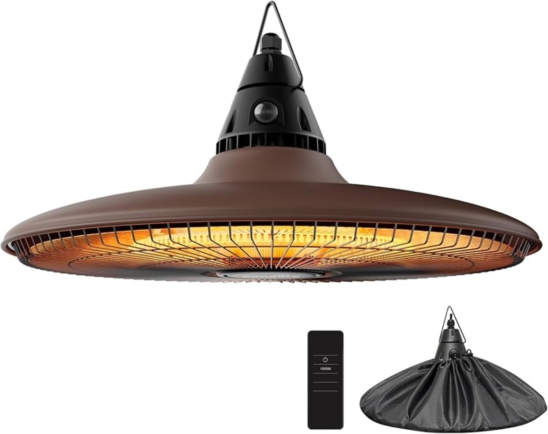 Outdoor Heater, Matte Brown Ceiling Mounted Infrared Saucer