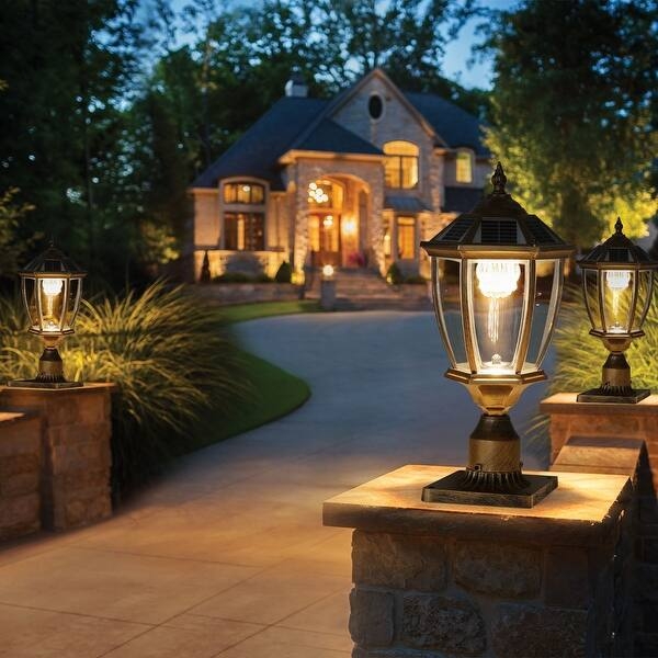 Outdoor Lantern Antique Bronze Finish Post Mount Vintage Design