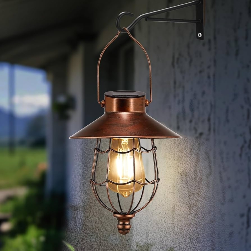Outdoor Lantern Antique Copper Finish Solar Powered Vintage Edison Bulb