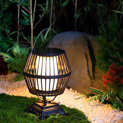 Outdoor Lantern Cage Frame Ornate Pedestal Base Zen Style