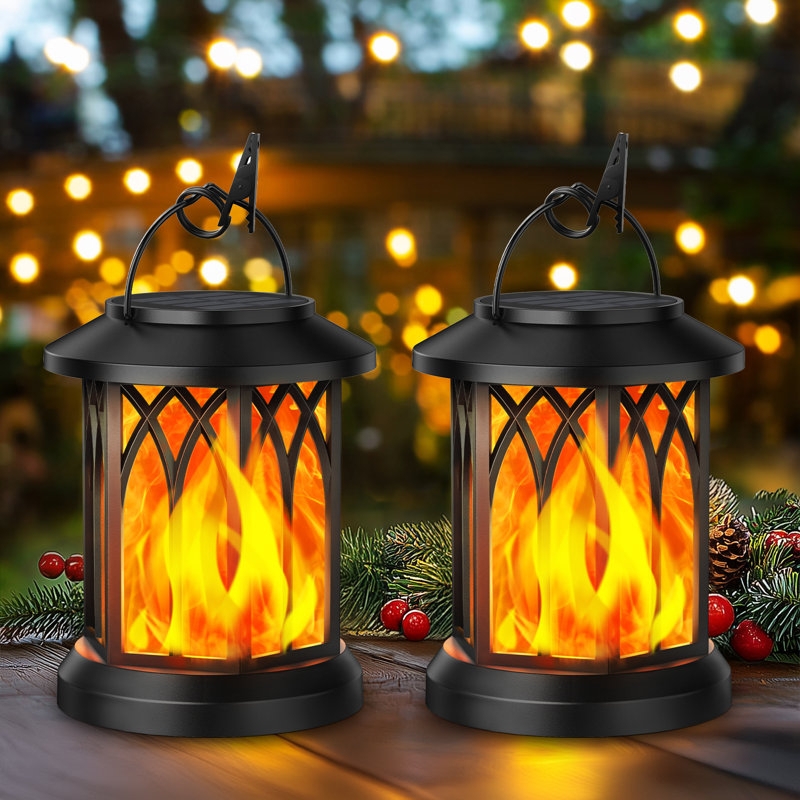 Outdoor Lantern Flickering Flame Solar Powered with Integrated Clip