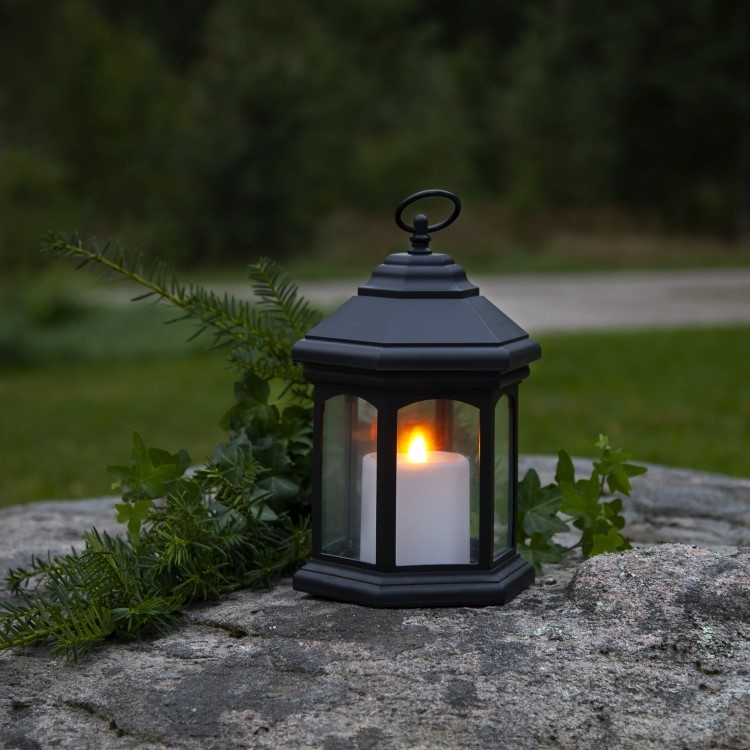 Outdoor Lantern Matte Black Flameless Candle Rustic Garden Porch Decor