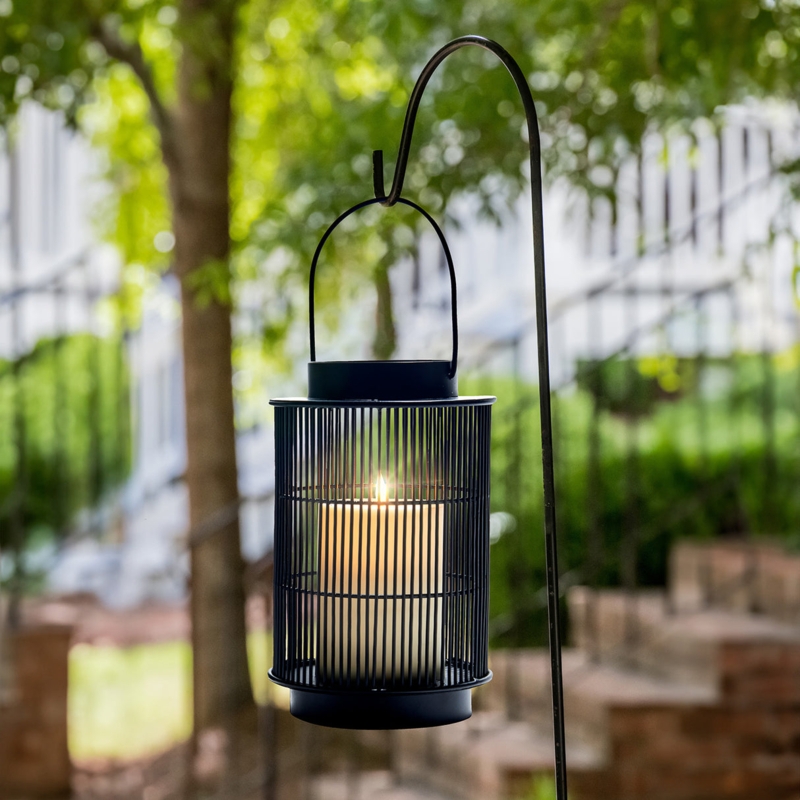 Outdoor Lantern Ribbed Cage Shepherd Hook Mount Garden Lighting